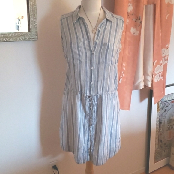 Paige 100% Cotton Sleeveless Striped Mini Dress Size Medium - Picture 2 of 16